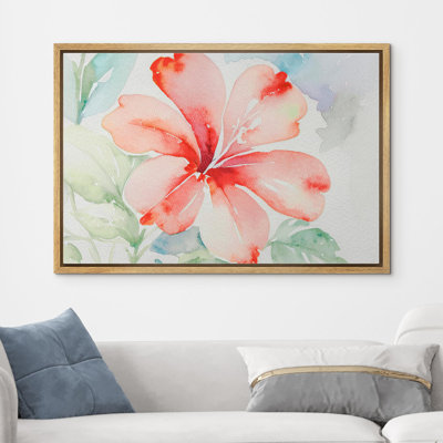 Watercolor Hibiscus Flower - Modern Floral & Botanical Pictures Large Framed Canvas Print Wall Art