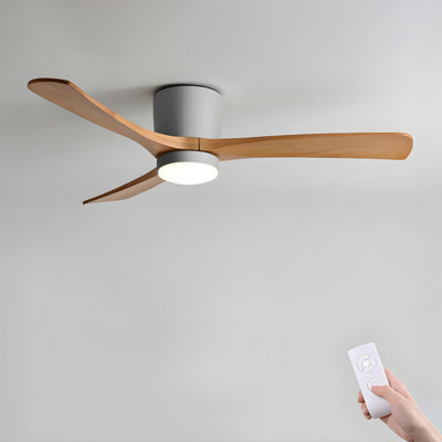 Ventilateur de plafond encastré à profil bas 48 po Nordic avec télécommande et ensemble d'éclairage à DEL, 3 pales en bois véritable, moteur à courant continu à 6 vitesses, 3 températures de couleur réglables