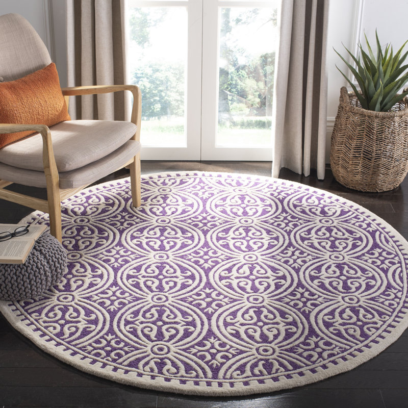 Tapis mauve en laine touffeté à la main Canace, Rond 8 pi