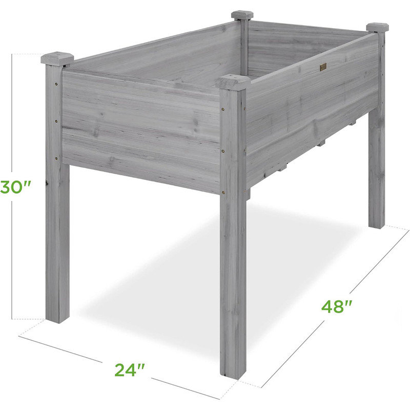 Gray 48x24x30in Elevated Wooden Raised Garden Bed Planter