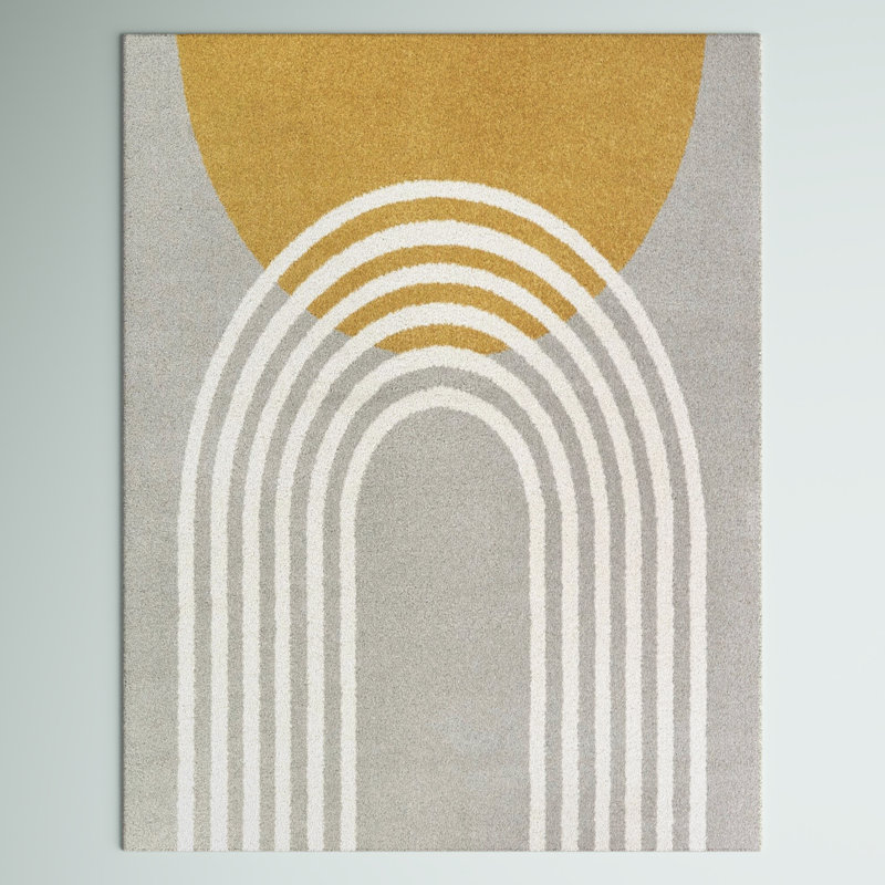 Tapis gris / jaune Bevers, Rectangle 5 pi 3 po x 7 pi
