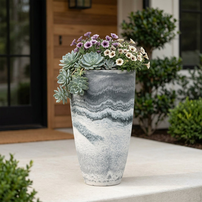 Kronberg Textured Resin Tall Pot Planter, 1, Marble