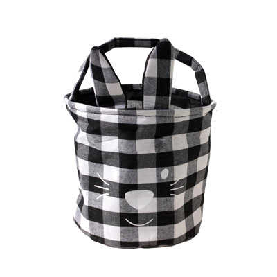 Easter Basket Blacks And White Checkered Rabbits Ear Handheld Storage Basket Portable Picnic Basket Storage Bucket Suitable For Easter Decorations