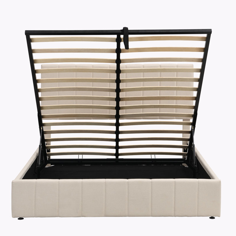 Lit plateforme tapissier avec rangement Alfie-Ray, Grand, Beige