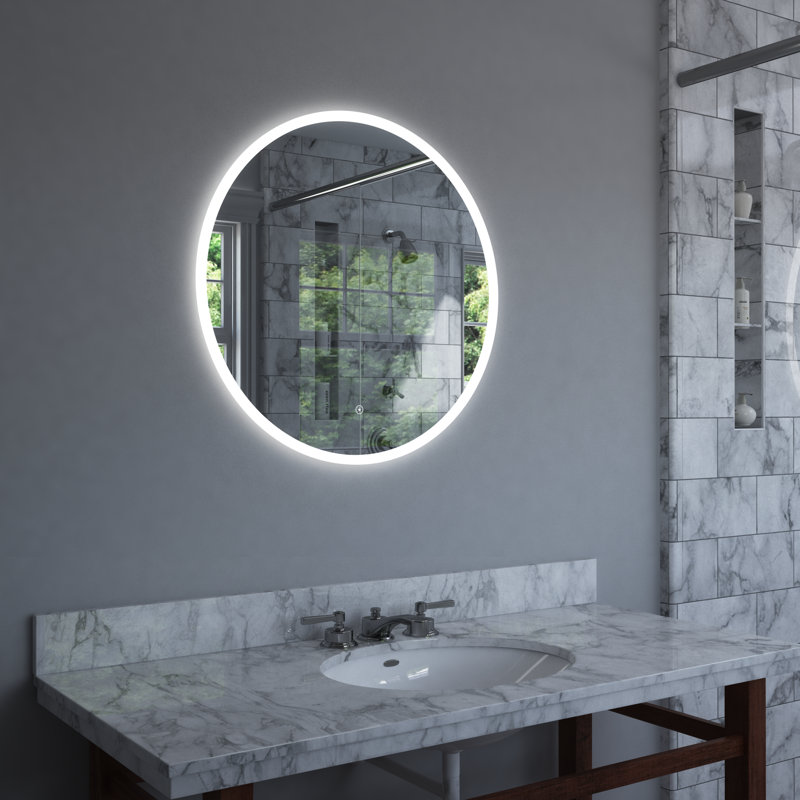 Eva Round Perimeter Lighted Mirror with Memory Dimmer and Defogger, 30" x 30"
