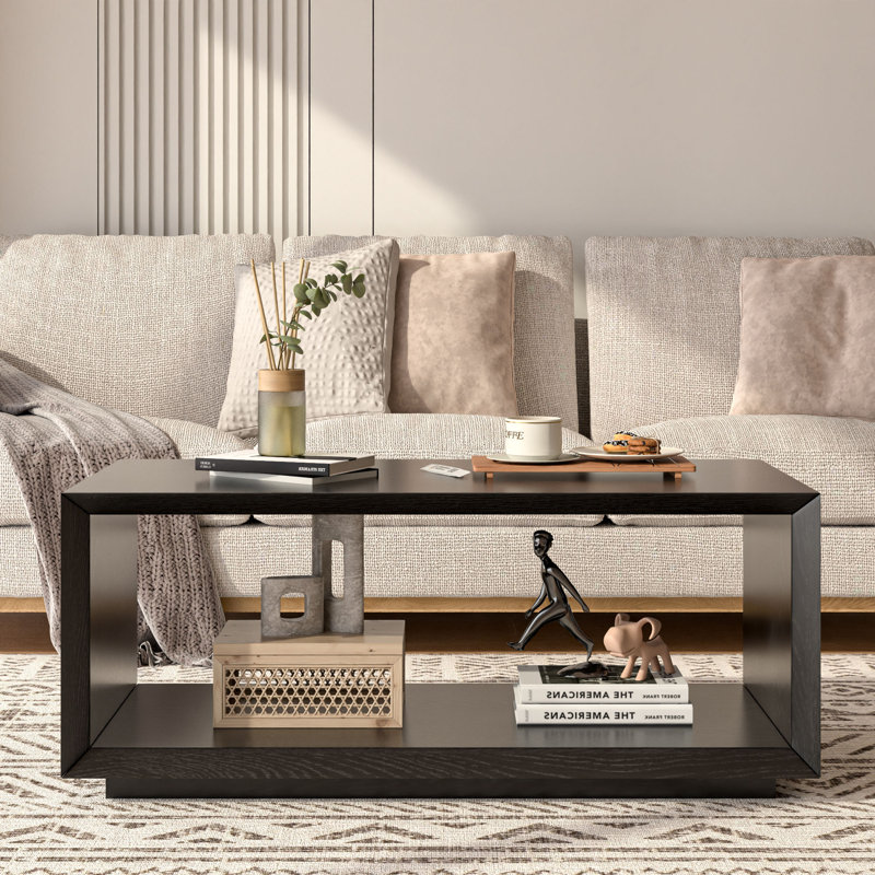 Table basse rectangulaire avec rangement pour le salon, petits espaces, Noir, noir, noir, noir