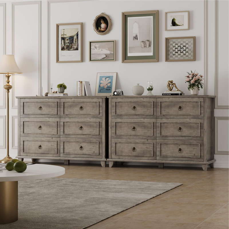 Commode double 6 tiroirs, traditionnelle, Gris