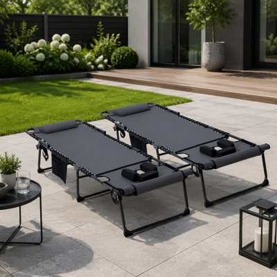 Chaise longue pliante 2 pièces Outsunny avec dossier inclinable à 5 niveaux, parfaite pour la détente en plein air et le bronzage