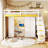 Full Size Loft Bed with Storage Staircase, Dressing Table with Mirror & Drawer, Wardrobe, USB Ports & LED Lights, White+Yellow-1280720408