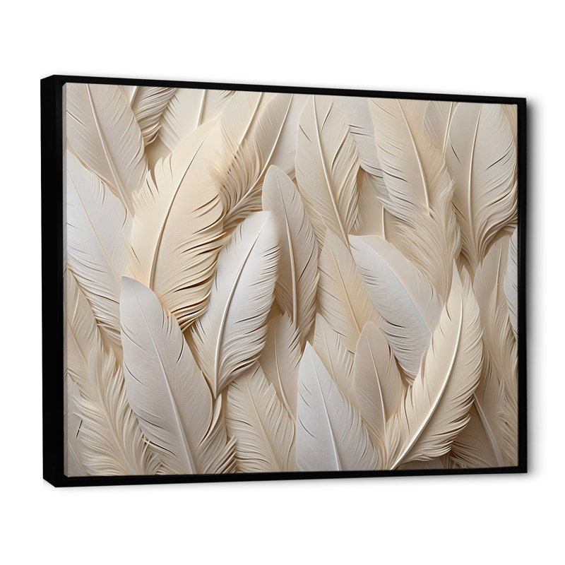 Plumes de plumes - art encadré de plumes, H 34 po x l 44 po x P 1,5 po, Cadre flottant noir