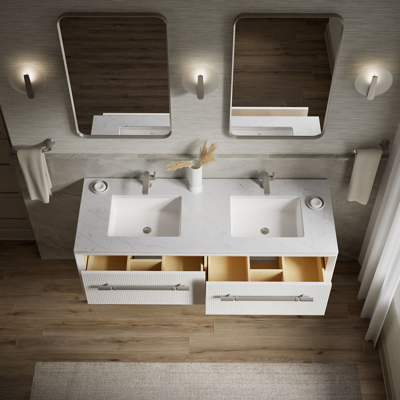 Enivo 60" Vanity With Quartz Countertop, Sink And Hardware Included, White