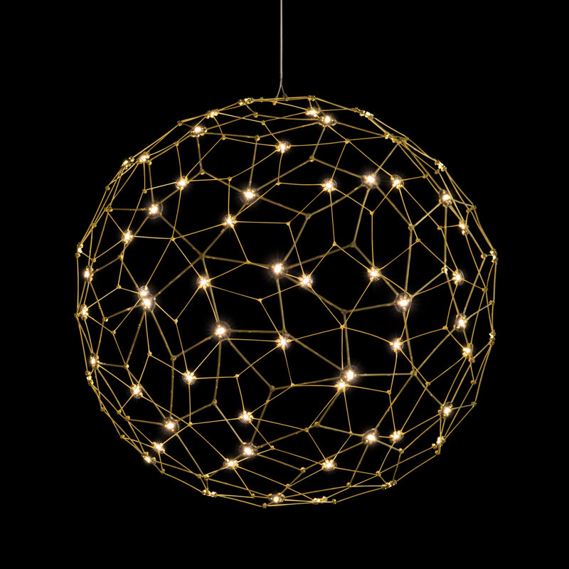 Luminaire suspendu sphérique DEL Spheris en laiton naturel, H 33,63 po x l 31,5 po x P 31,5 po
