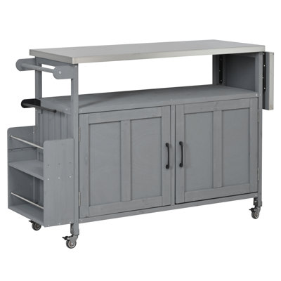 Mobile Foldable Outdoor Kitchen Island | Portable Patio Cooking Cart With Storage Cabinet & Towel Rack