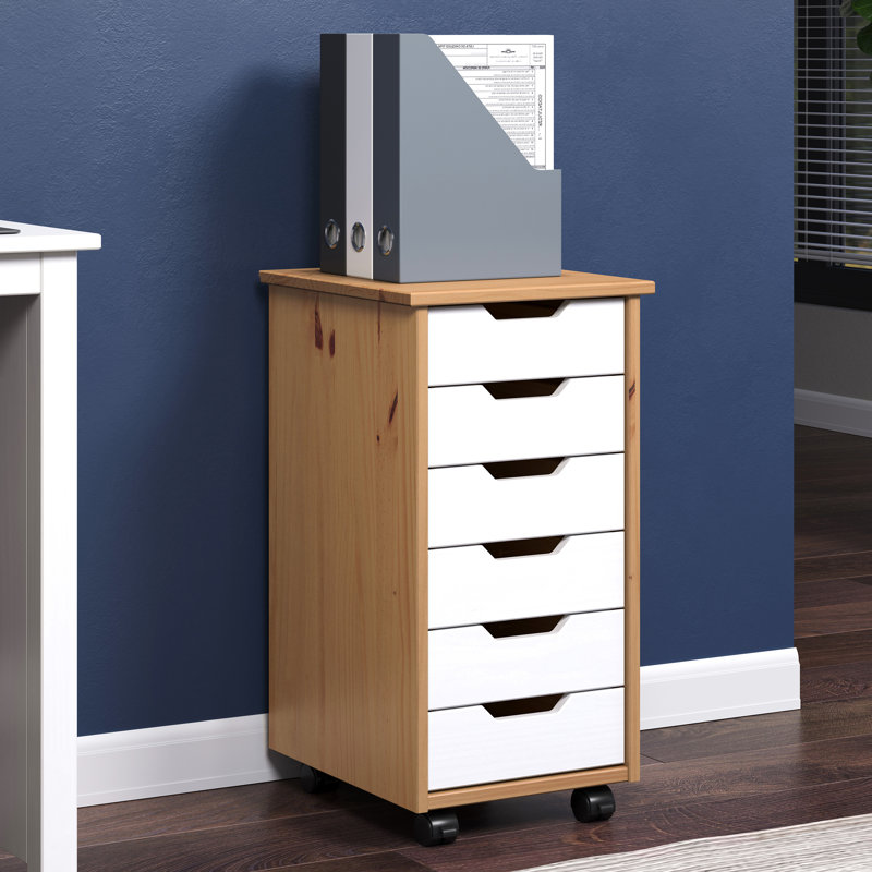 Solid Wood Roll Cart & Storage Chest 6 Drawer Natural Honey & White, White/Brown