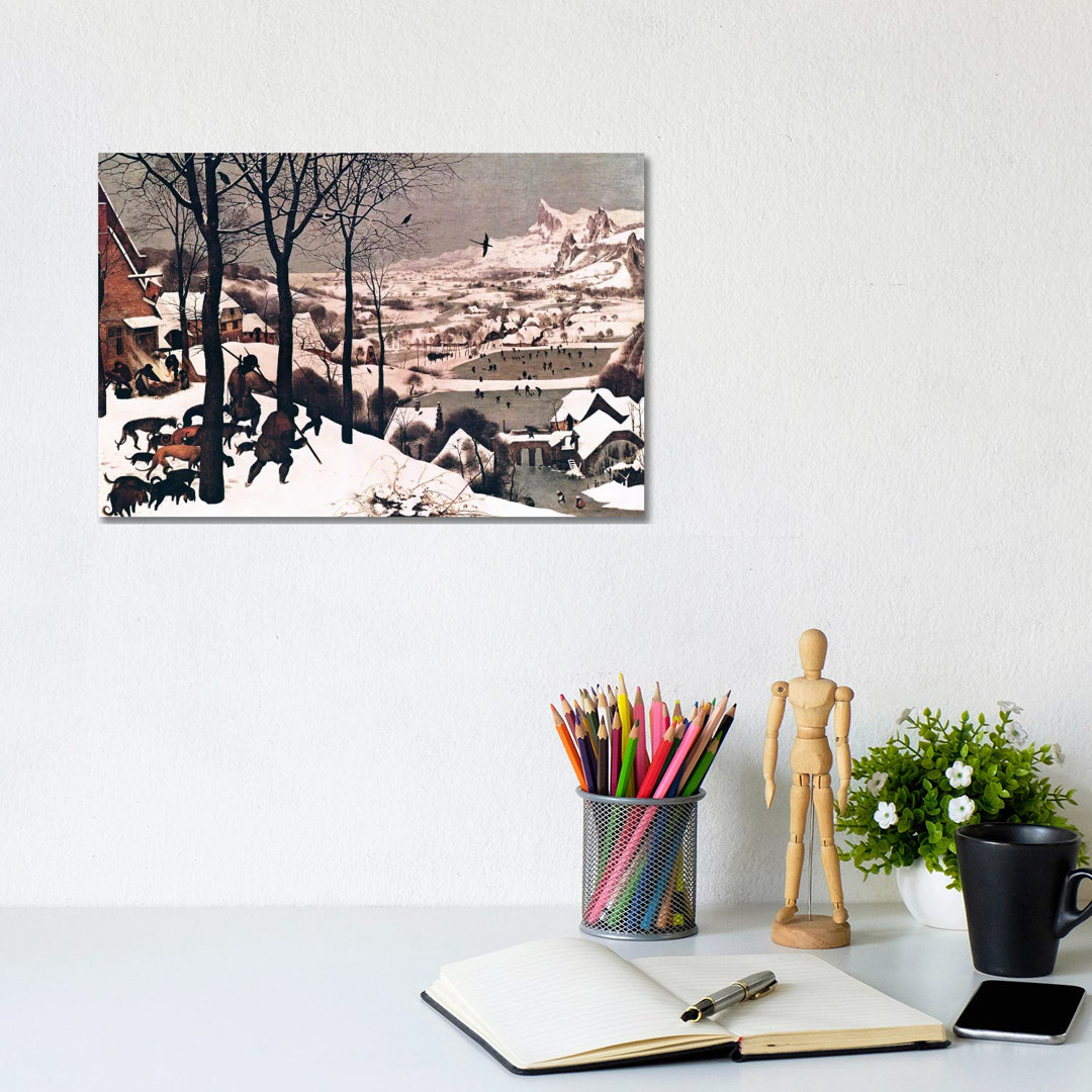 Hunters In The Snow by Pieter Brueghel The Elder - Wrapped Canvas Painting