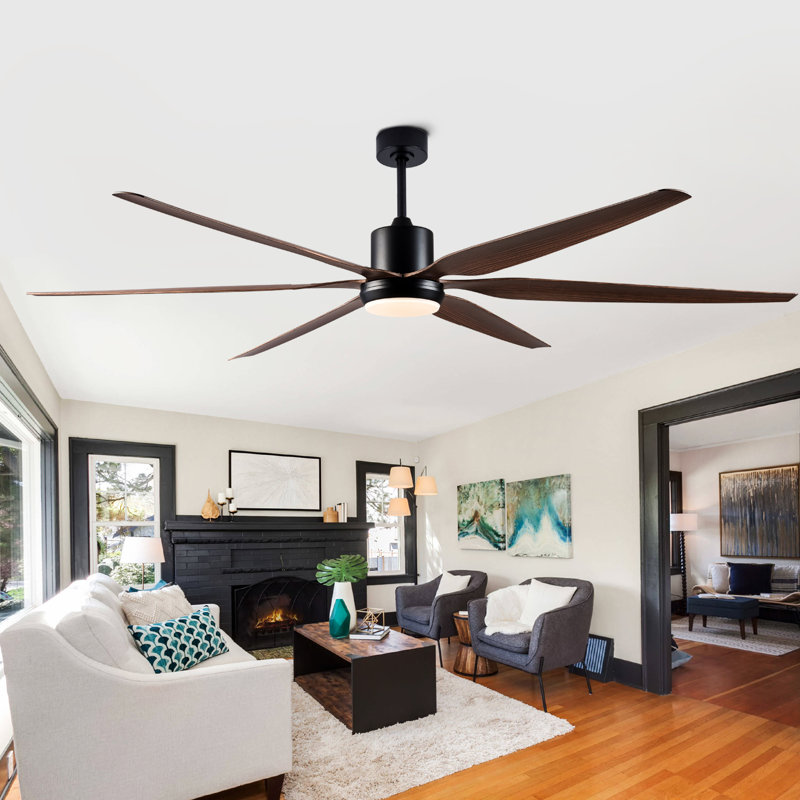 Ventilateur de plafond rustique de style ferme de 168 cm (66 po) pour intérieur et extérieur avec éclairage, 6 pales en ABS, télécommande, fini noir mat, DEL à intensité variable 3CCT, moteur CC, tiges de suspension de 12,7 cm (5 po) et 25,4 cm (10 po) pour chambre, patio ou salon