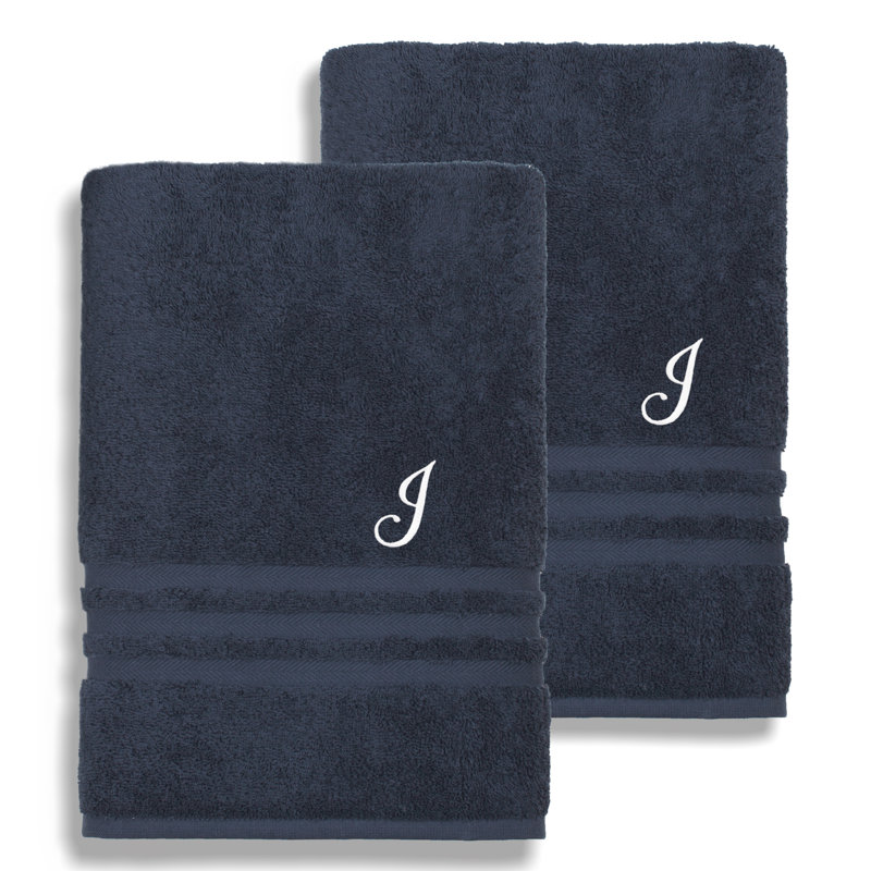 Ensemble de serviettes de bain 1 pièce en coton turc Denzi, J, Bleu marine