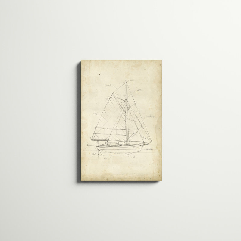 «Sailboat Blueprint III», reproduction d'art sur toile, H 30 po x l 20 po