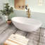 Baignoire autoportante ovale de 65 pouces, baignoire en résine de pierre avec trop-plein et bonde escamotable, blanc mat pour salle de bain moderne-107820409