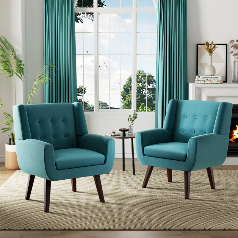 Upholstered Wingback Chair, Lake Blue Linen Blend