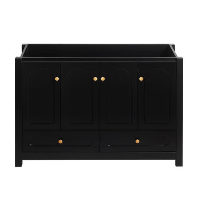 Meuble-lavabo simple 48 po avec comptoir 48 po, 4 portes à fermeture douce et 2 tiroirs, armoire de rangement moderne pour salle de bain, noir