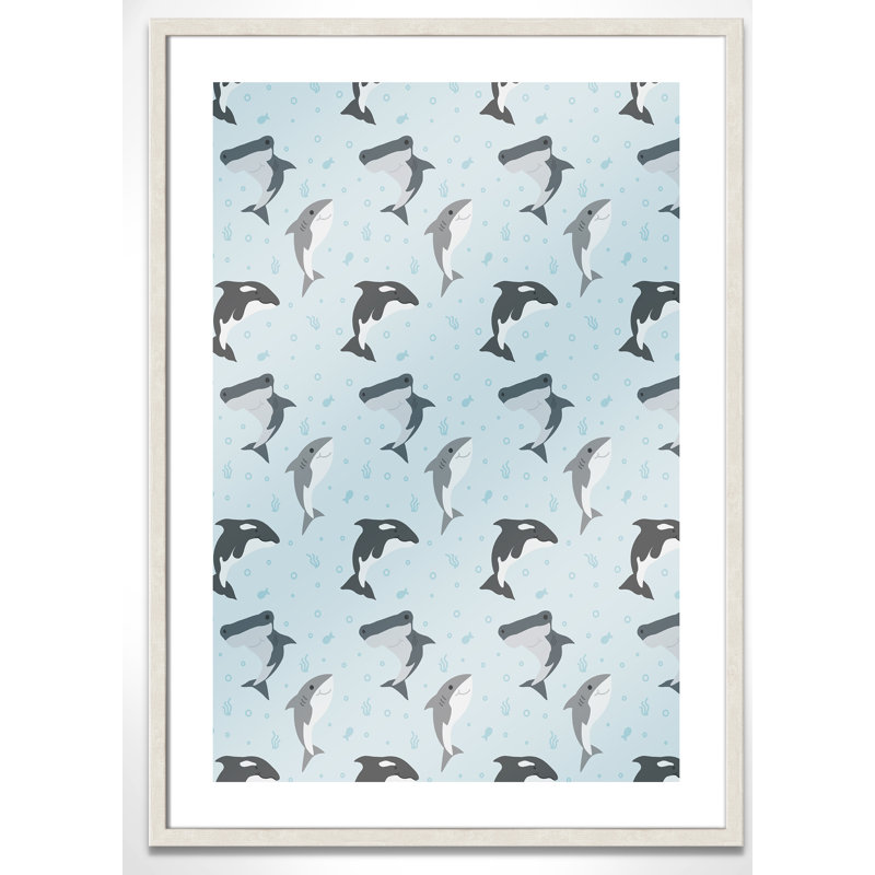 «Happy Fish», impression sur papier, H 24,5 po x l 20,5 po x P 1,18 po, Encadré de boîte à grain de bois blanc