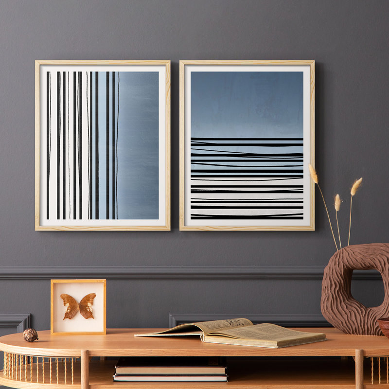 «Abstracto Azul I», reproduction encadrée de qualité supérieure - prête à être accrochée - aucun clou requis - aucun clou requis