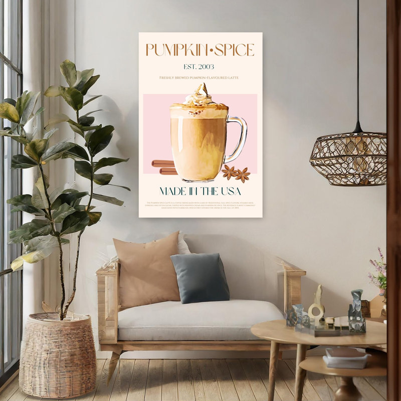 Art mural rétro citrouille épice latte, 48" H x 32" W