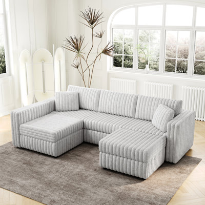 U-Shaped 4 With Hydraulic Lift. Grey, Stylish. Comfortable For Bedroom. With Storage Option Grey Comfy & Stylish Living Room. Modern Furniture