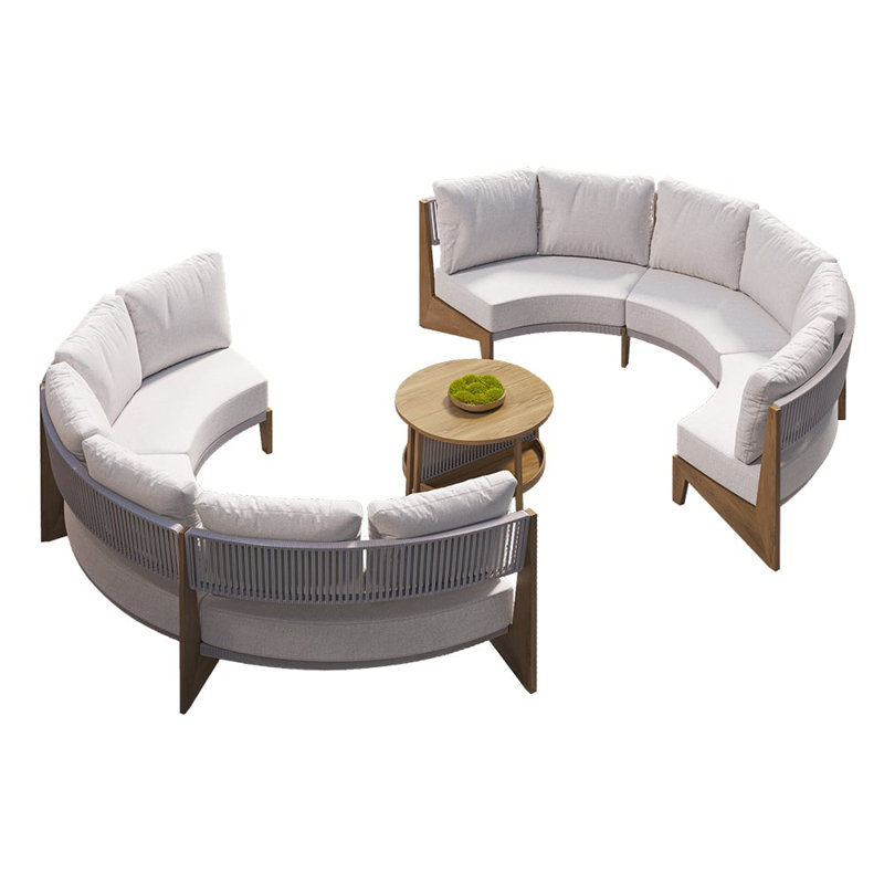 8-Piece Farmhouse Curved Modular Outdoor Patio Sectional Sofa Set with Coffee Table