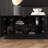 Modern Black TV Stand With Wave Pattern Doors, Open Shelves, And Soft-Close Hinges