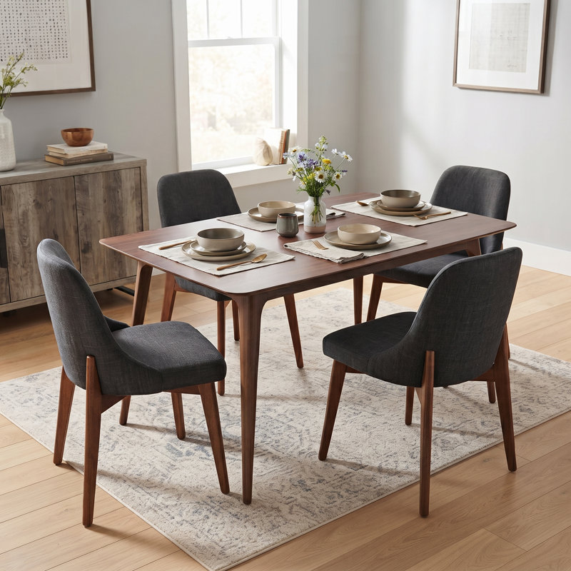 Tables de cuisine rectangulaires en noyer de 47 po avec 4 chaises de salle à manger Fermin, 5 Pieces: Table, 4 Chairs