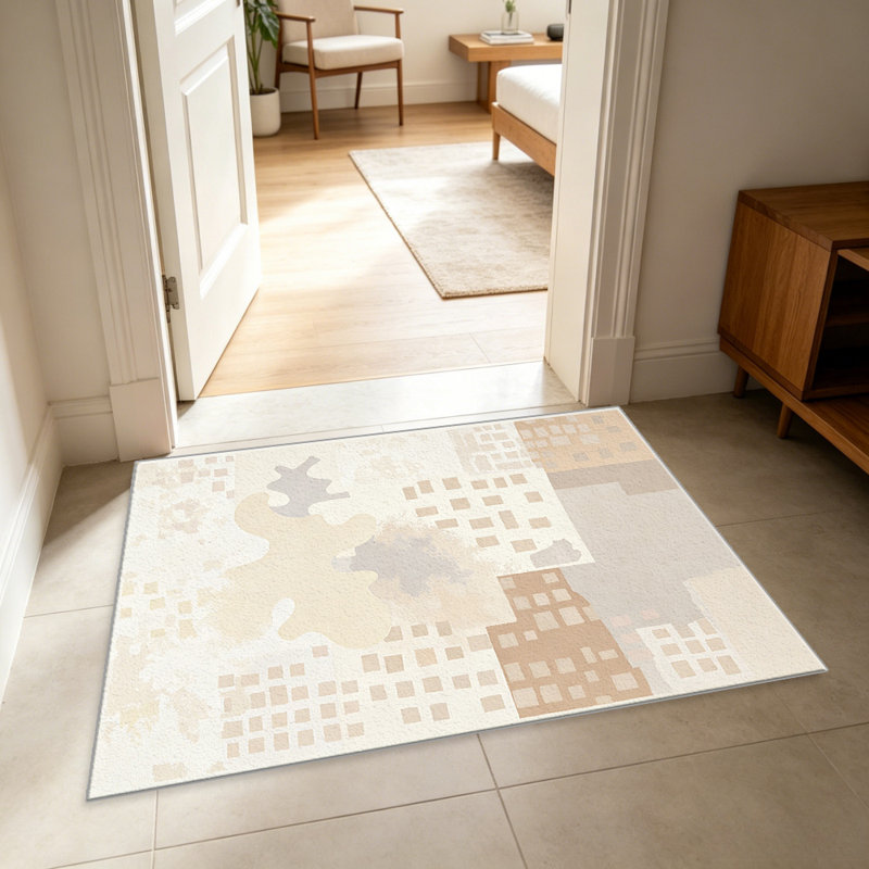 Neutral Beige Abstract Patchwork carpet-easy to clean, machine-washable, soft and comfortable; suitable for door mats, kitchens, living rooms, bedrooms, corridors, and laundry areas. Easy to clean, durable carpet for home decoration.