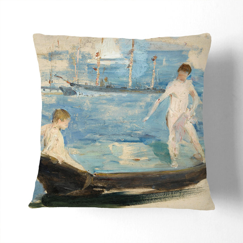 August Blue Sketch Square Throw Cushion, Black, 40cm W x 40cm D x 15cm D