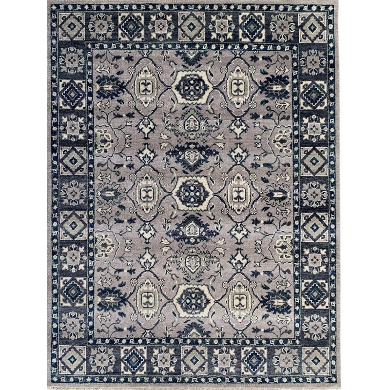 Gray Hand-Knotted Wool Floral Symmetries Classic Traditional Modern Contemporary Carpet Rug, 9' x 12'