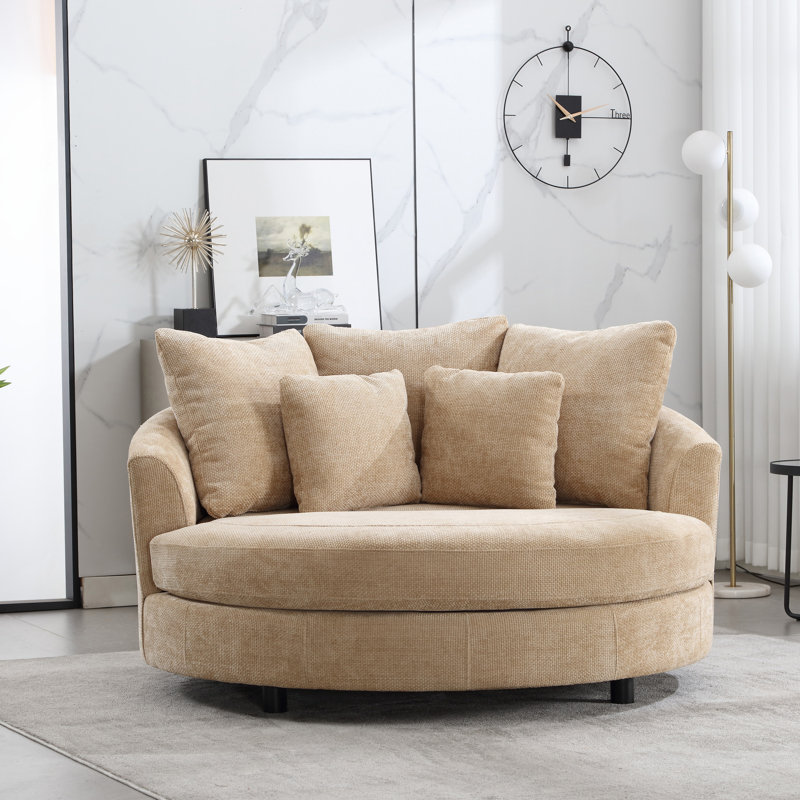 Fauteuil demi-tonneau surdimensionné avec housse, Chenille blé