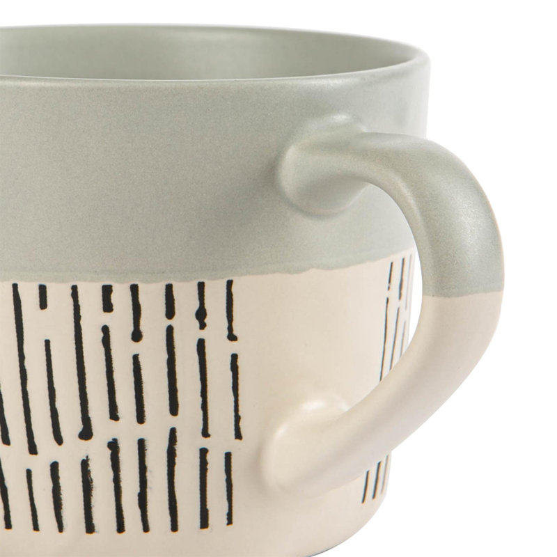 Nicola Spring - Dipped Dash Stoneware Coffee Mug - 450ml - Black/Grey