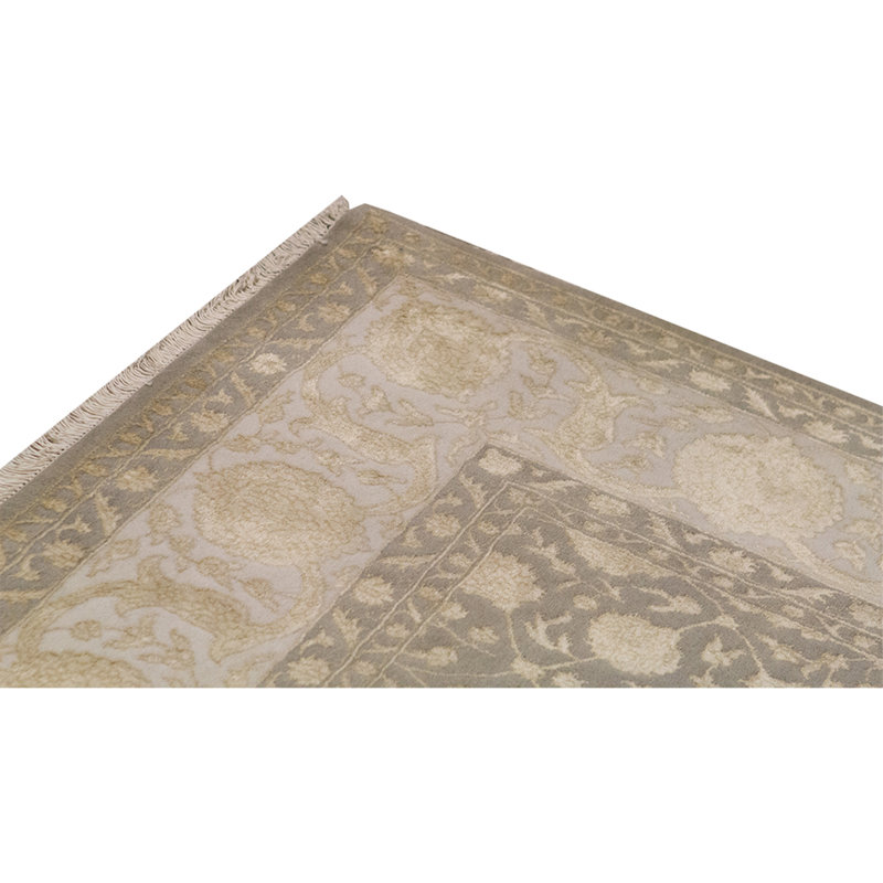 Tapis oriental gris / beige en viscose noué à la main 8 pi x 9 pi 10 po Oriental