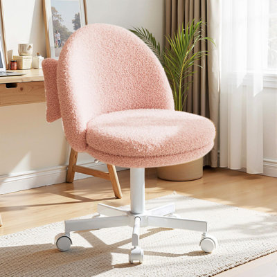 Velvet Tall Office Chair With Wheels Vanity Chairs With Back, Versatile Height Use: Office To Bar Stools Small Ergonomic Comfy Armlees Computer Desk Chair With Bow Lumbar Pillow For Gift