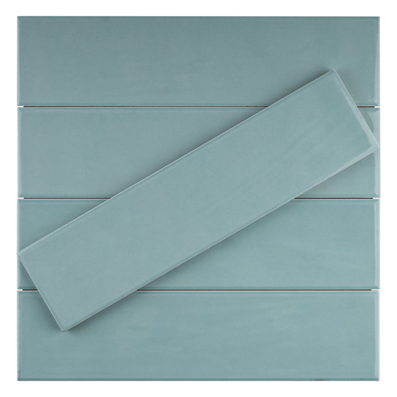 Carreau de mur de métro en céramique polie 2,95 po x 11,81 po Zarati, Bleu aqua