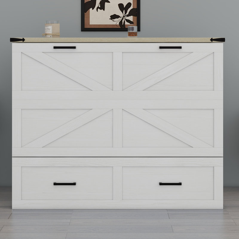 Lit escamotable avec lit plateforme escamotable et grand tiroir de rangement Murphy, Blanc