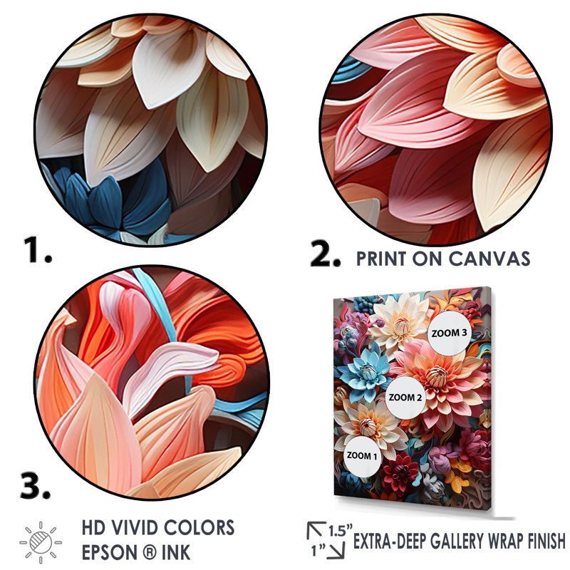 «Mums Intertwine Burst Of Color I», reproduction sur toile, Cadre flottant blanc, H 44 po x l 34 po