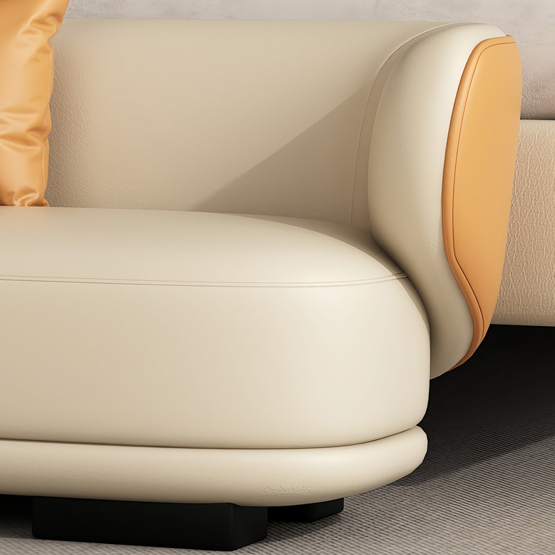Banc rembourré en cuir Marazion, Blanc cassé / Orange
