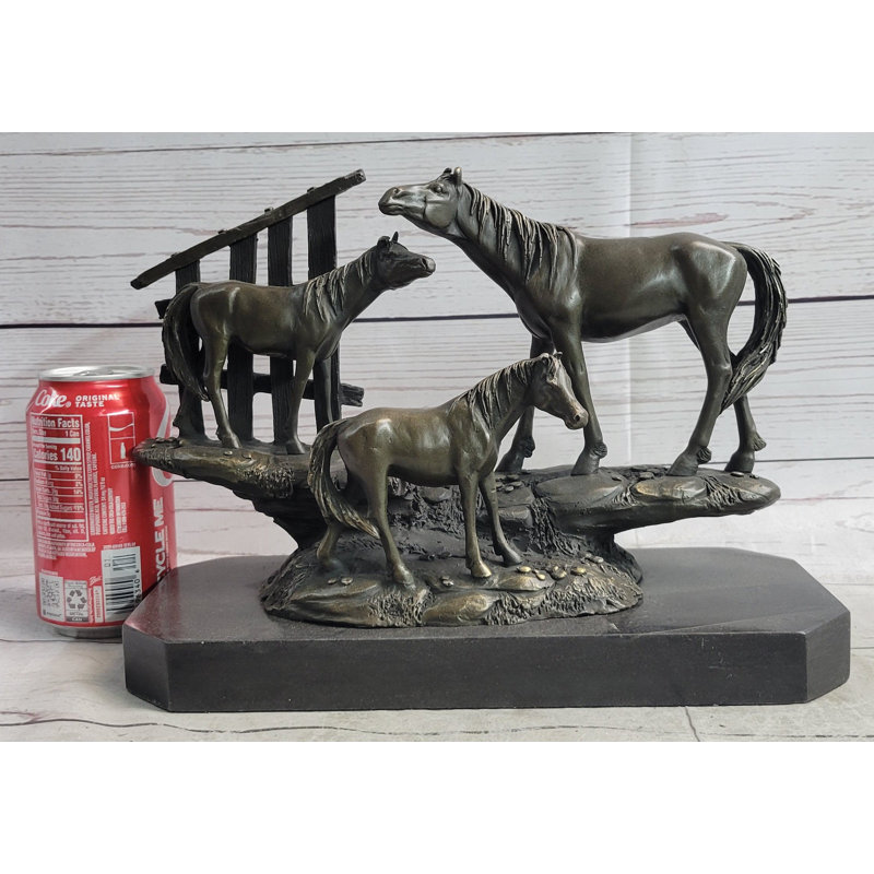 Tyric Horse Farm Horses Behind Stables Bronze Sculpture Statue Figure Equestrian Art Decor