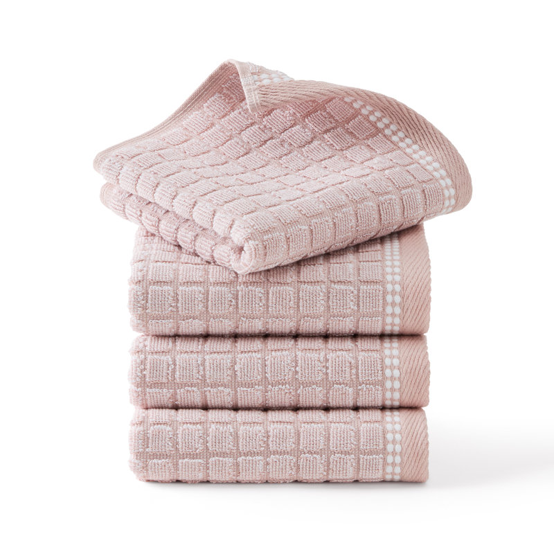 TOWN & COUNTRY EVERYDAY 4-Piece Textured Windowpane Washcloth Set, 13x13-Inch, 100% Cotton, Blush