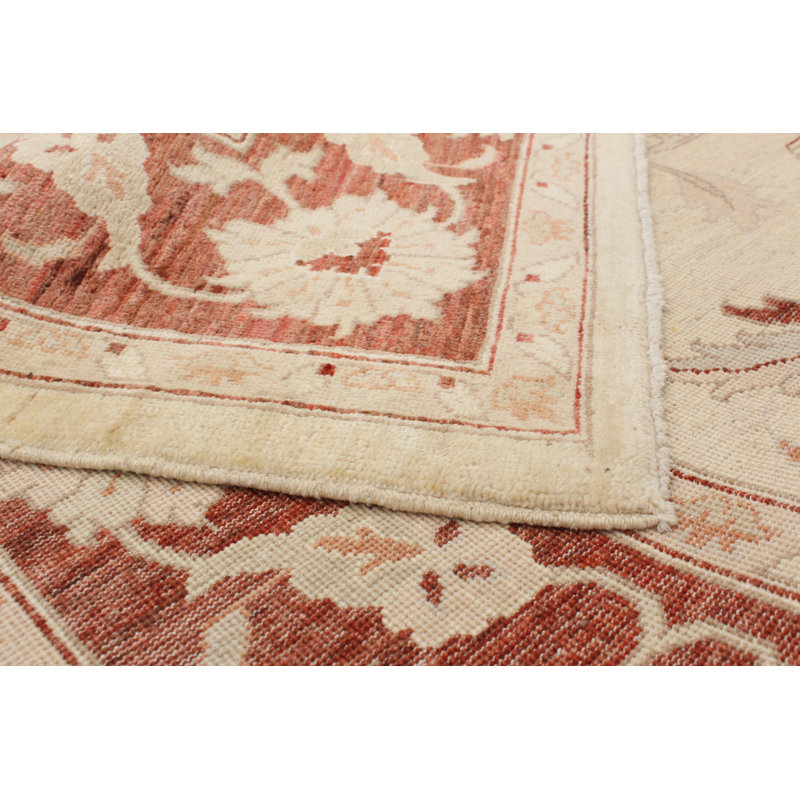 Tapis de zone en laine beige/brune 6 pi 7 po x 8 pi, one-of-kind à la main-noué la 2010 chobi Hymel