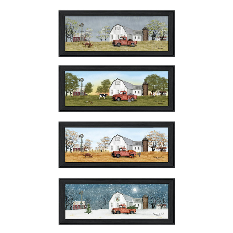 "Billy Jacobs Four Seasons Collection V" 4-Piece Vignette, Black Frame, 11" H x 27" W