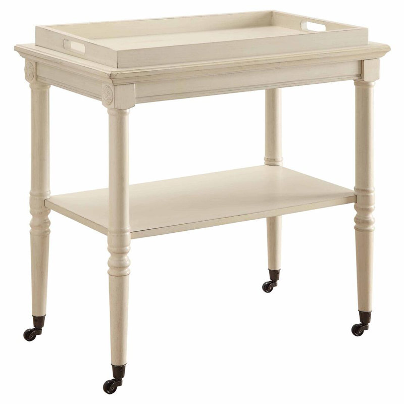 Dallin 30" Wood Rolling Bar Cart, Antique White