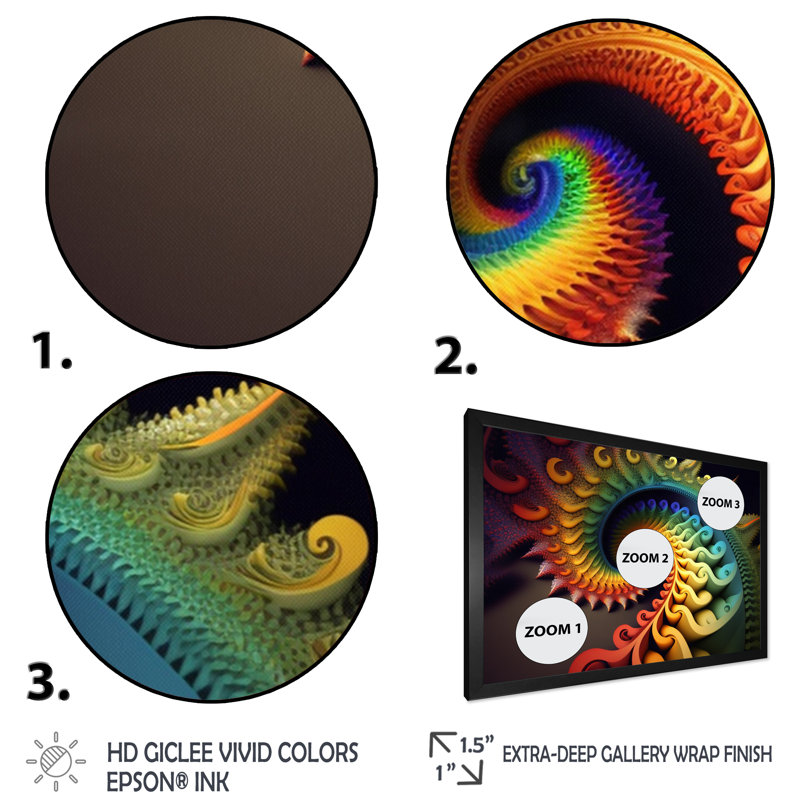 «White Fractal Spiraling I», art mural moderne sur toile géométrique, Cadre d'angle fermé noir, L 32 po x H 16 po