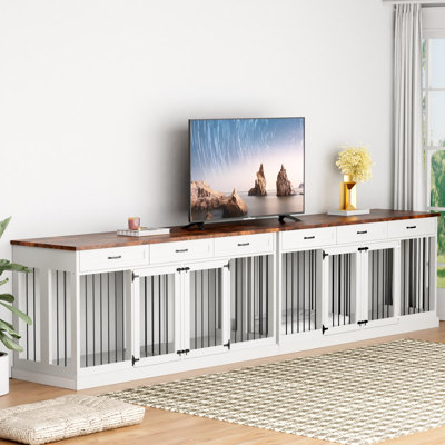 Grand meuble de caisse pour chien 125,98 po avec 6 tiroirs et cloison, chenil d'intérieur en bois